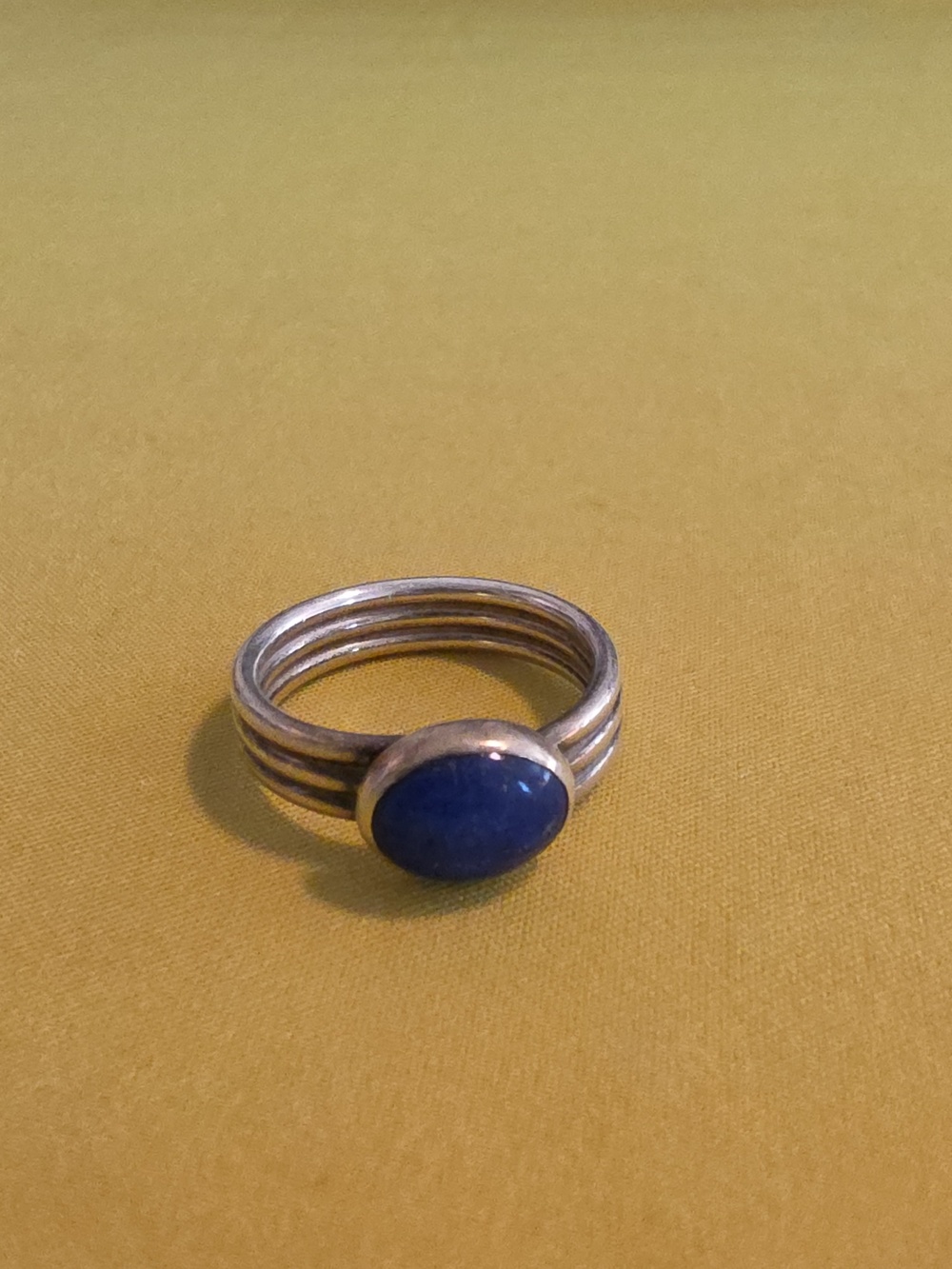 Silver (Unmarked) Ring with Blue Cabochon (Likely Lapis Lazuli) AS: 7.25-7.50